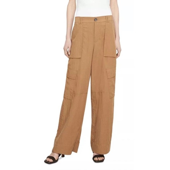 Vince Pants - Vince Wide Leg Cargo Pant Women 12 Tan Utility High Rise E-Girl Granola Wool NWT